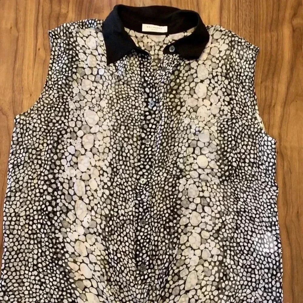 Equipment Womens Black & White Polka Dot Silk S